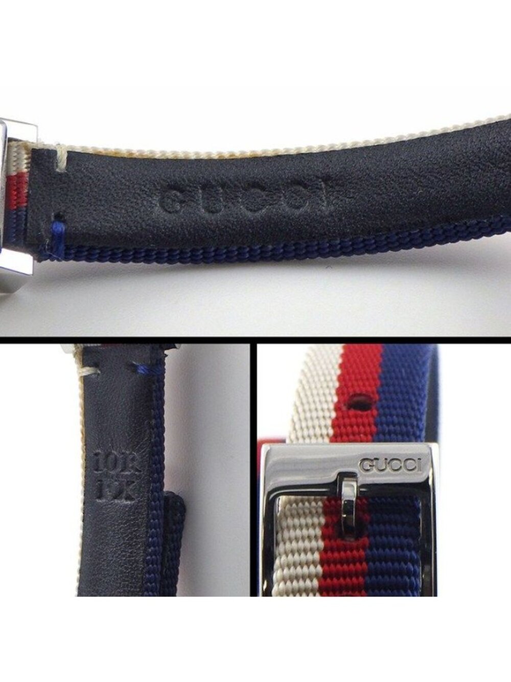 Gucci Watch Frame 147.5 Rectangular White Red Navy Dial Long - Picture 6 of 10